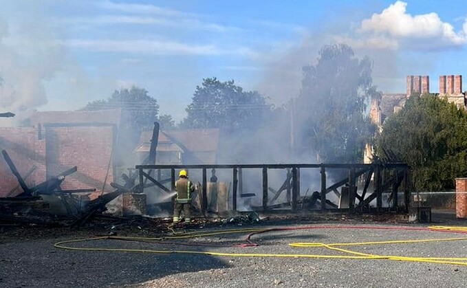 Fire crews said a farm building measuring 30 metres by 30 metres was on fire in the village of Abbot's Salford (Kenilworth Fire Station)