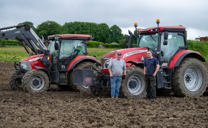 David Johnson (Left) and Will Johnson, of HG, G and D Johnson in front of the farms McCormick X7.650 and X60.40.