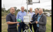  Unidata senior communications engineer Clint Barnes and general manager Matt Saunders with DPIRD senior technical officer Phil George, eConnect+ project manager Darren Gibbon and research officer Ian Foster, at a weather station in Floreat.  Image courtesy DPIRD.