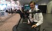 Robert Schena at MINExpo 2016 with a BreadCrumb node that's mounted on a drone