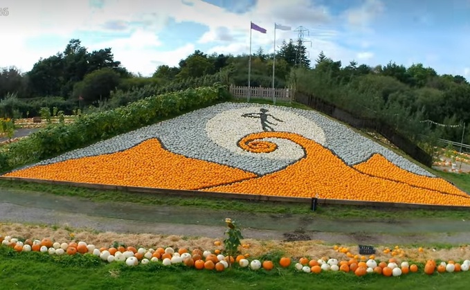 A farm in Hampshire has recreated The Nightmare Before Christmas film poster using pumpkins (Sunnyfields Farm)