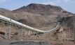 A conveyor transporting crushed ore from the crusher to the plant at the Sangan iron ore project