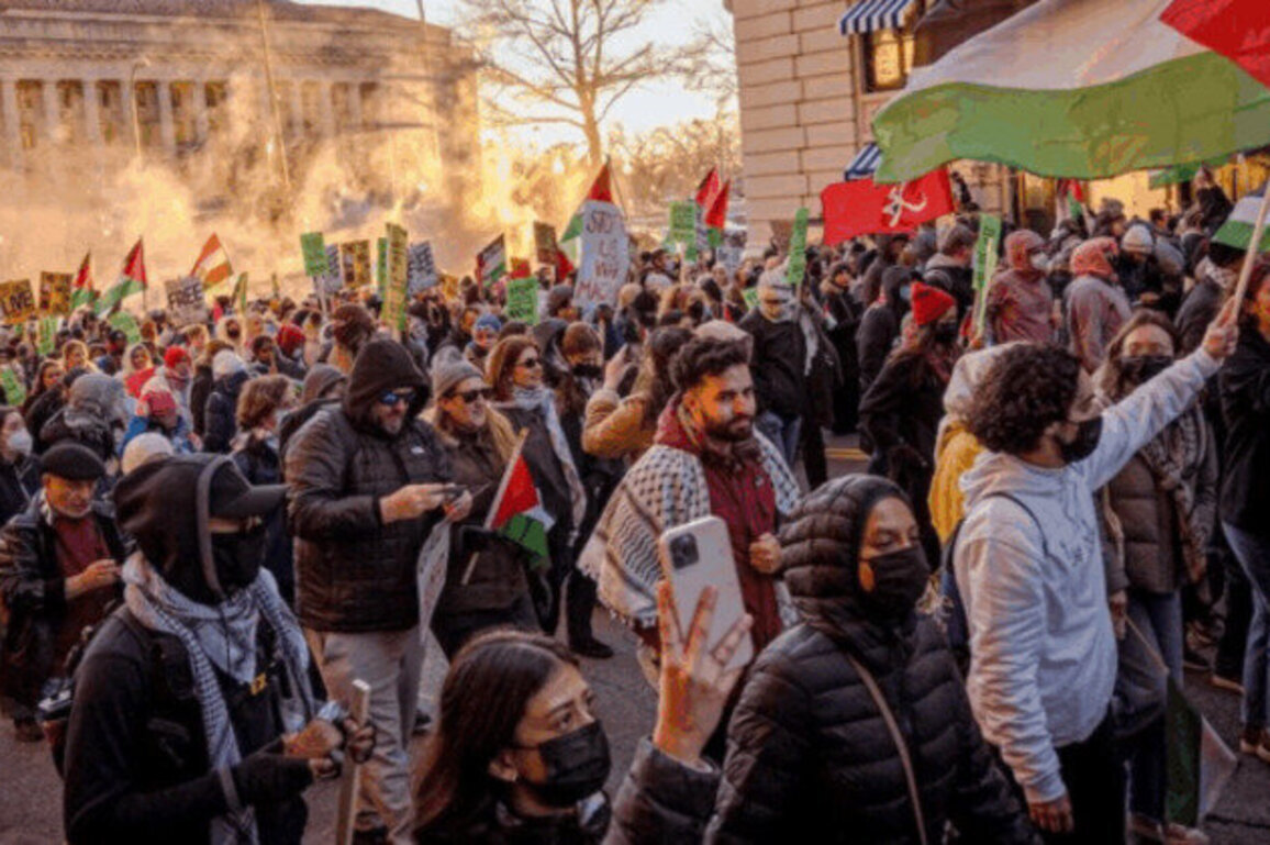 Protest in Montreal asking Canada to stay out of the ongoing conflicts in the Middle East