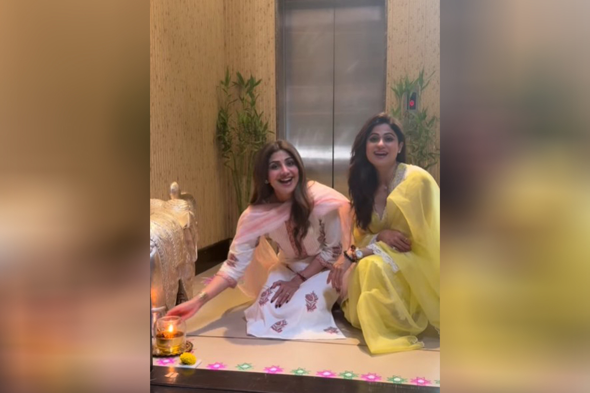 Sisters Shilpa and Shamita Shetty get into Diwali prep mode with rangoli creations at home