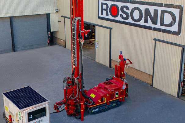 Reverse circulation drill rig with solar powered command trailer at the Rosond head office in Midrand 