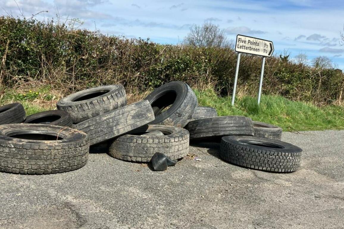 Condemnation as lorry load of tyres dumped on rural road