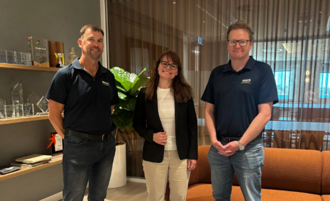 Paul Farrell (left), Stephanie Limouzin and NGIS director Nathan Eaton.