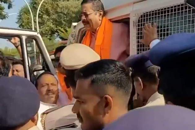 Police detain BJP MLA Yatnal during protest against Karnataka govt's Hijab ban withdrawal in schools