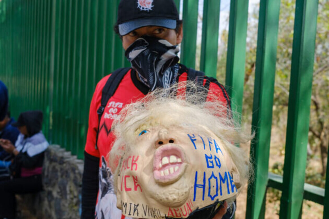 Mexico City residents combine highway soccer game with art to protest World Cup
