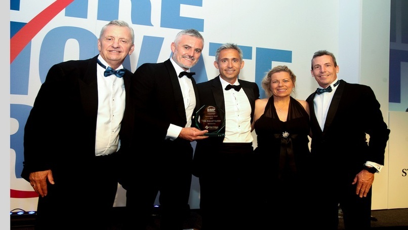 Pictured (left to right): John Newcomb, CEO BMF; Nathan Wride, Paul Lewis, Deb Dillon Foster, (all The Pallet LOOP); and James Mitchell, MD of Kerridge Commercial Systems.