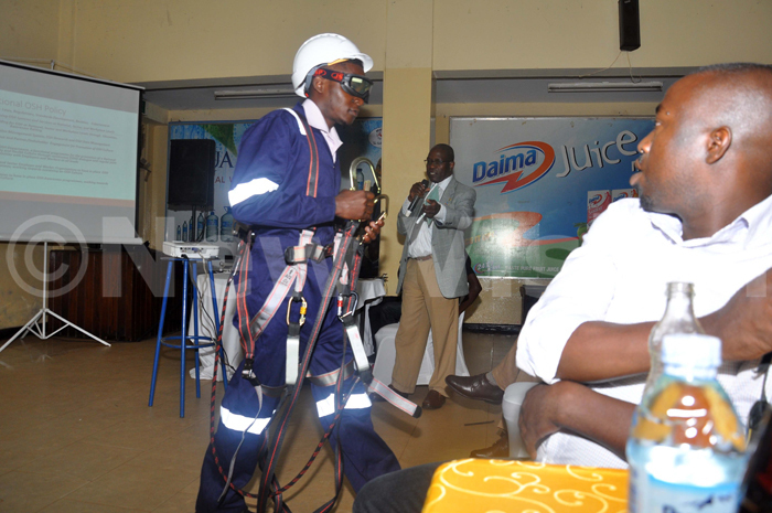   worker demostrates proper personal protection during the training on personal protection equipment at  hall in ampala hoto by rancis morut