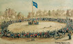 Victoria was the location of Australia's infamous Eureka Stockade as seen in this image, Swearing Allegiance to the Southern Cross. The watercolour by Charles A Doudiet dated December 1, 1854 sits in the Art Gallery of Ballarat.