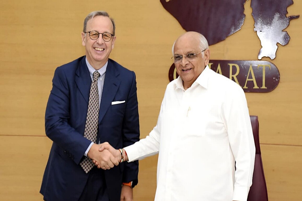 Italy's envoy Antonio Bartoli pays courtesy visit to Gujarat CM Bhupendra Patel in Gandhinagar