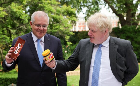 Australia PM Scott Morrison and UK PM Boris Johnson first announced the deal in principle after a meeting in London in the summer | Credit: Number 10