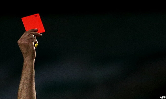 Referee shows red card six times in a game Referee shows red card six times in a game