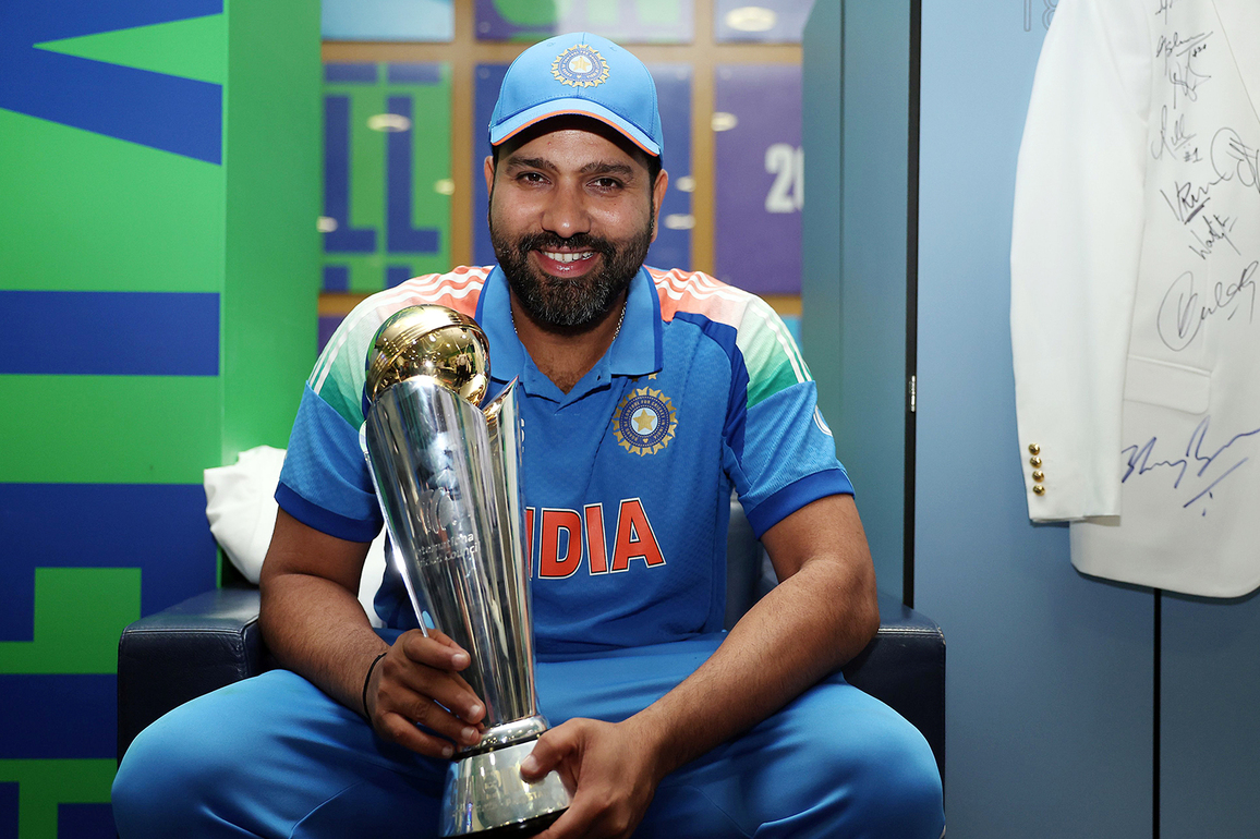 Former India skipper Rohit Sharma receives special memento for guiding India to Champions Trophy glory