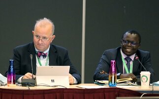 Basile van Havre of Canada and Francis Ogwal of Uganda, co-chairs of open-ended working group of the GBF | Credit: Earth Negotiations Bulletin