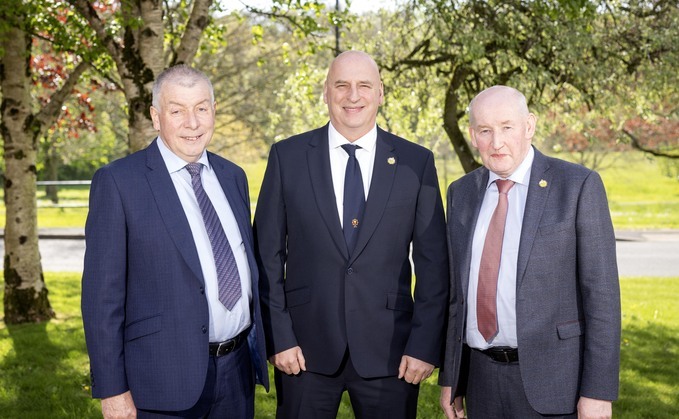 New UFU president John McLenaghan (centre) with deputy-presidents Glenn Cuddy (right) and Clement Lynch (left) said: "We must agree that we are only as strong as we are united, the more division there is the more weakness there is."