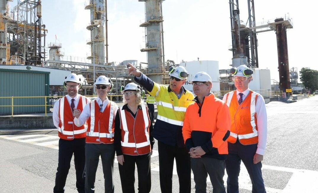 The govt delegation with Orica leaders at today's announcement