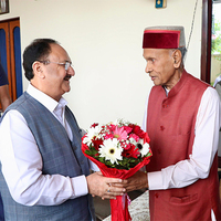JP Nadda meets former Himachal CM Prem Kumar Dhumal