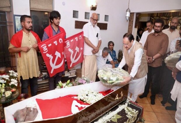 Union Minister JP Nadda pays floral tribute to Sitaram Yechury