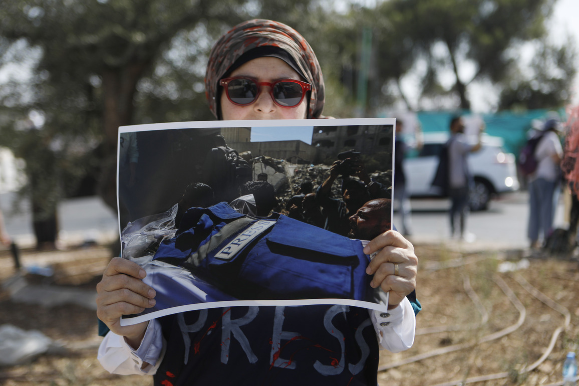 MIDEAST-WEST BANK-BETHLEHEM-JOURNALISTS KILLED-PROTEST