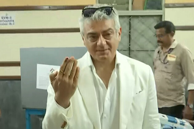 Actor S Ajith Kumar casts his vote at polling station in Thiruvanmiyur