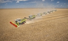 Big line up of Claas harvesters