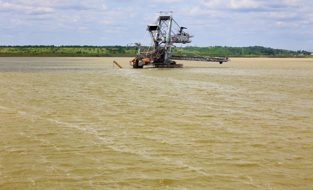 A flooded open pit mine in Serbia