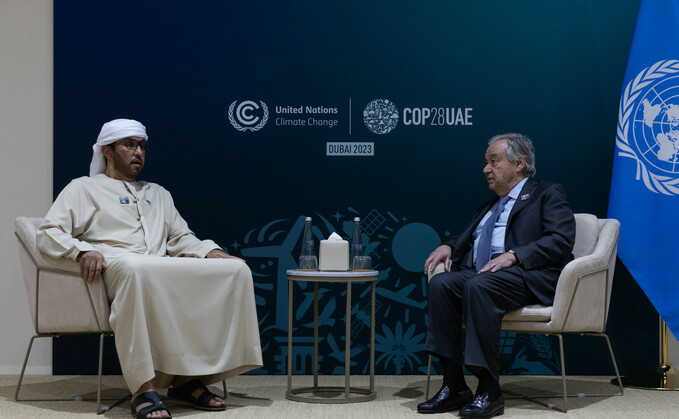 COP28 President and UN Secretary-General in conversation late last night | Credit: UNFCCC