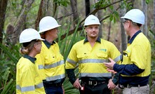 Nadine Kurz, pit technician; Amanda Ruzsicsaa, pit technician; Tim Gunns, environmental superintendent; and Sean Buxton, Finniss project manager.