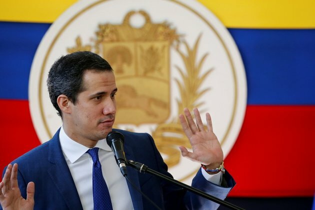Decoration behind US-backed Venezuelan leader falls apart