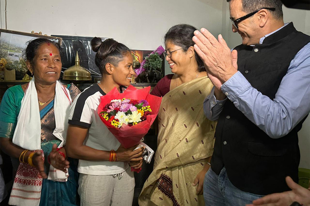 Assam minister Nandita Gorlosa felicitates cricketer Uma Chetry after World Cup 2025 triumph