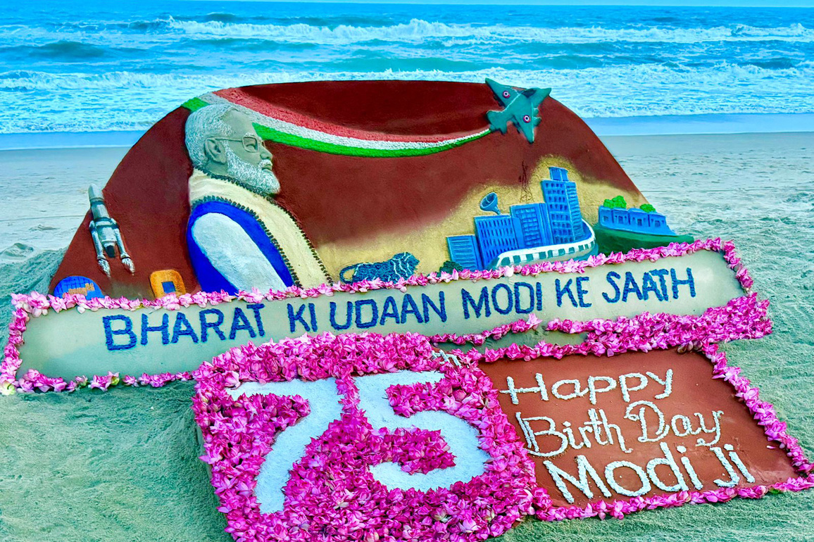 Odisha: 750 lotus installation on sand art honours PM Modi's 75th birthday at Puri beach