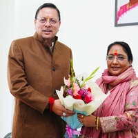 Uttarakhand CM Dhami meets Assembly Speaker Ritu Khanduri Bhushan in Gairsain