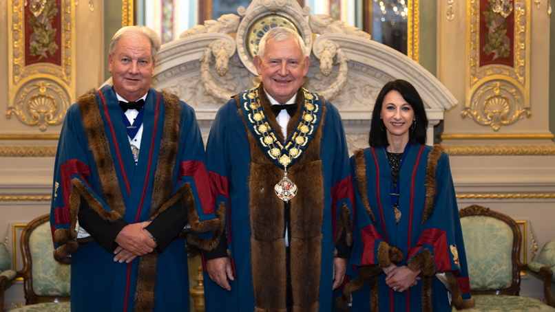 Alan Hawkins with Senior Warden Stephen Boyer and Junior Warden Lucia Di Stazio.