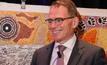  BHP CEO Andrew Mackenzie in front of the actual Uluru Statement in Perth in January 2019. Photo by Karma Barndon