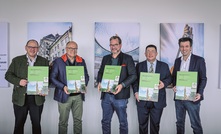  Formal presentation of environmental product declarations for BAUER Spezialtiefbau’s mixed-in-place method. (left to right) Rainer Burg, Frank Haehnig, Florian Pronold, Dr Hursit Ibuk and Florian Bauer