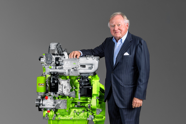 Lord Bamford with JCB's new hydrogen engine