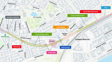 Route of the section of the Nordmainische S-Bahn awarded to Implenia 