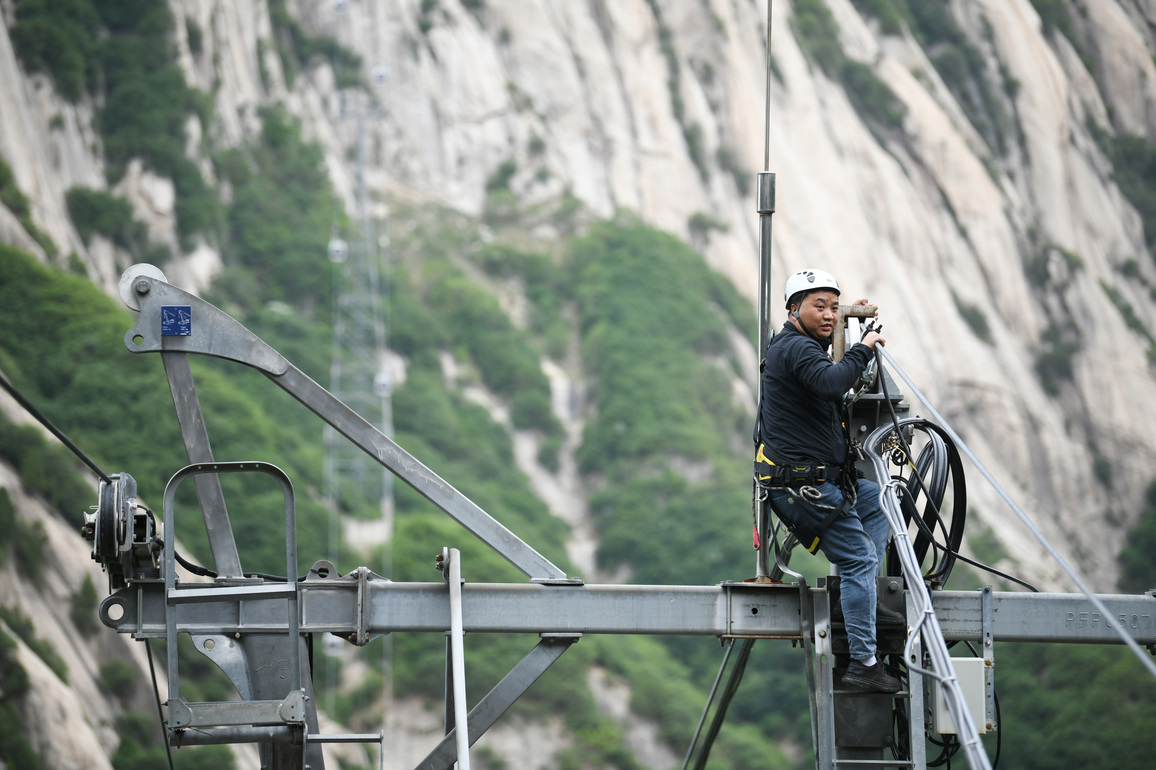 CHINA-SHAANXI-HUASHAN MOUNTAIN-SIGHTSEEING CABLEWAY-MAINTENANCE WORKER (CN)