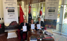  L-R: Hancock executive director Tad Watroba, executive chairman Gina Rinehart and CEO Garry Korte