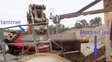 The position of the hammer on the catwalk after the worker was rescued.