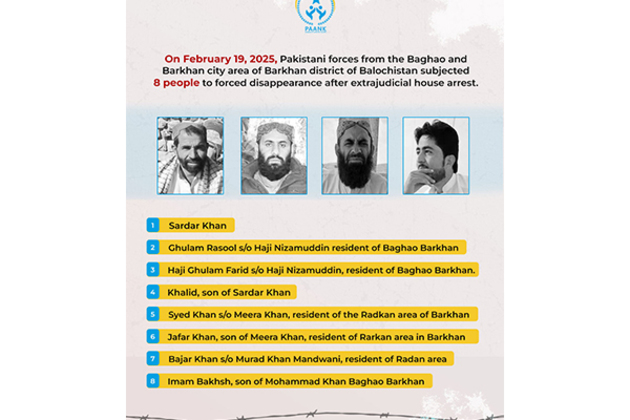 Paank condemns enforced disappearances of 8 people in Balochistan
