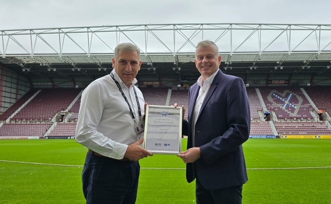 Hospitality and hotel director at Hearts FC, Graeme Pacitti, alongside QMS' brands development manager Gordon Newlands at Tynecastle Stadium to announce the partnership supporting Scottish farmed produce