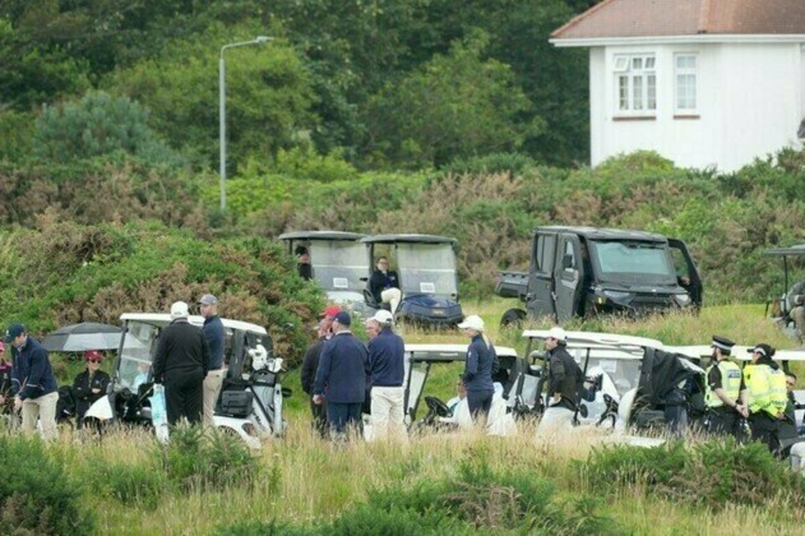 Trump followed by armored golf cart 