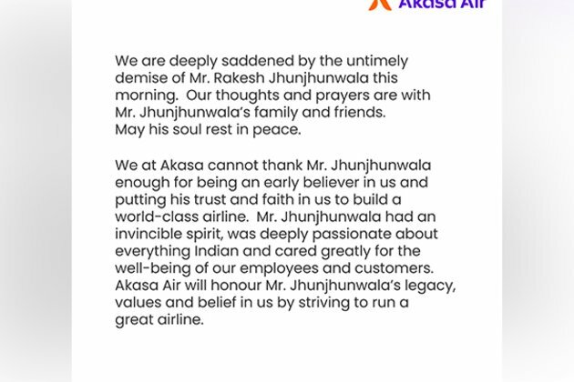 "Will honour Jhunjhunwala's legacy"; read Akasa Air's full condolence message here