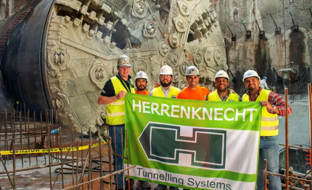 Members of the Herrenknecht team at the successful intermediate breakthrough to the future Balboa metro station