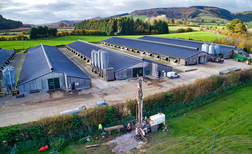 Drillers from WB + AD Morgan (now Igne) drilling a borehole for a water well at commercial agricultural premises at Heartsease, Nr Brampton
