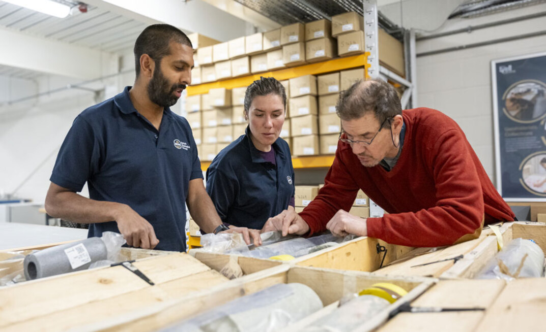 BGS geologists studying the core in the National Geological Repository